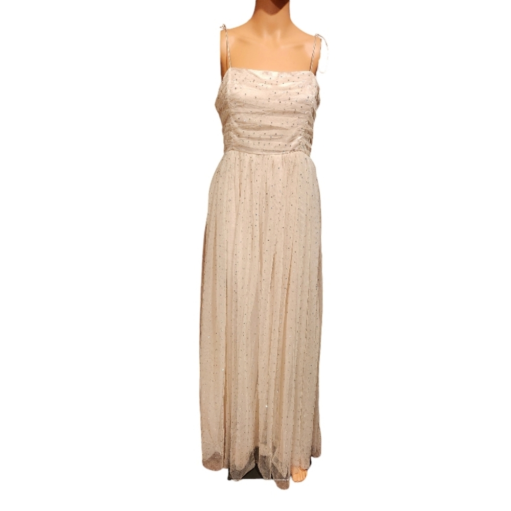 Forever 21 ivory Tiered Ruffled Dress satin with lace overlay